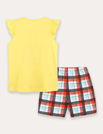 Ladybug Plaid Embroidered T-Shirt and Shorts Set